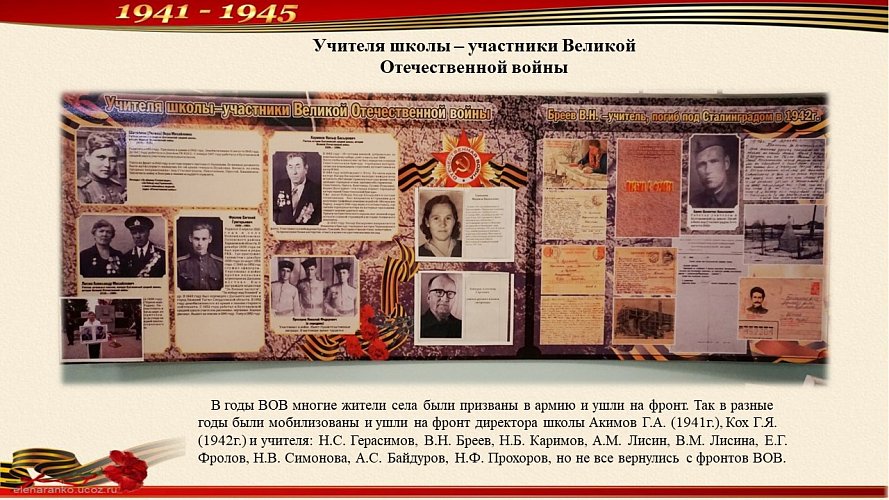 «Учителя Булгаковской школы-участники Великой Отечественной войны»